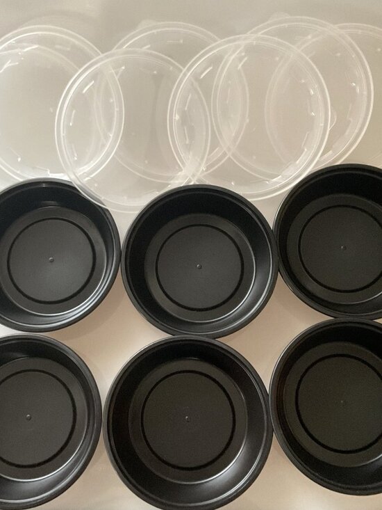 CUbe Canda Other - 6-PACK ROUND BLACK FOOD CONTAINERS + CLEAR LIDS (CO-8245PP) USED ONCE LIKE NEW